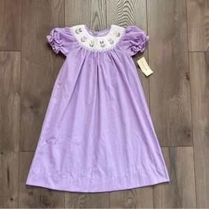 NWT Fantaisie Kids Tulip Smocked Girls Size 5 Purple Spring Bishop Dress